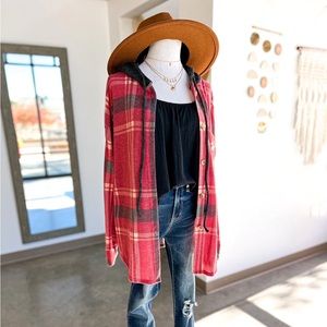 SADIE PLAID HOODIE - BURGUNDY